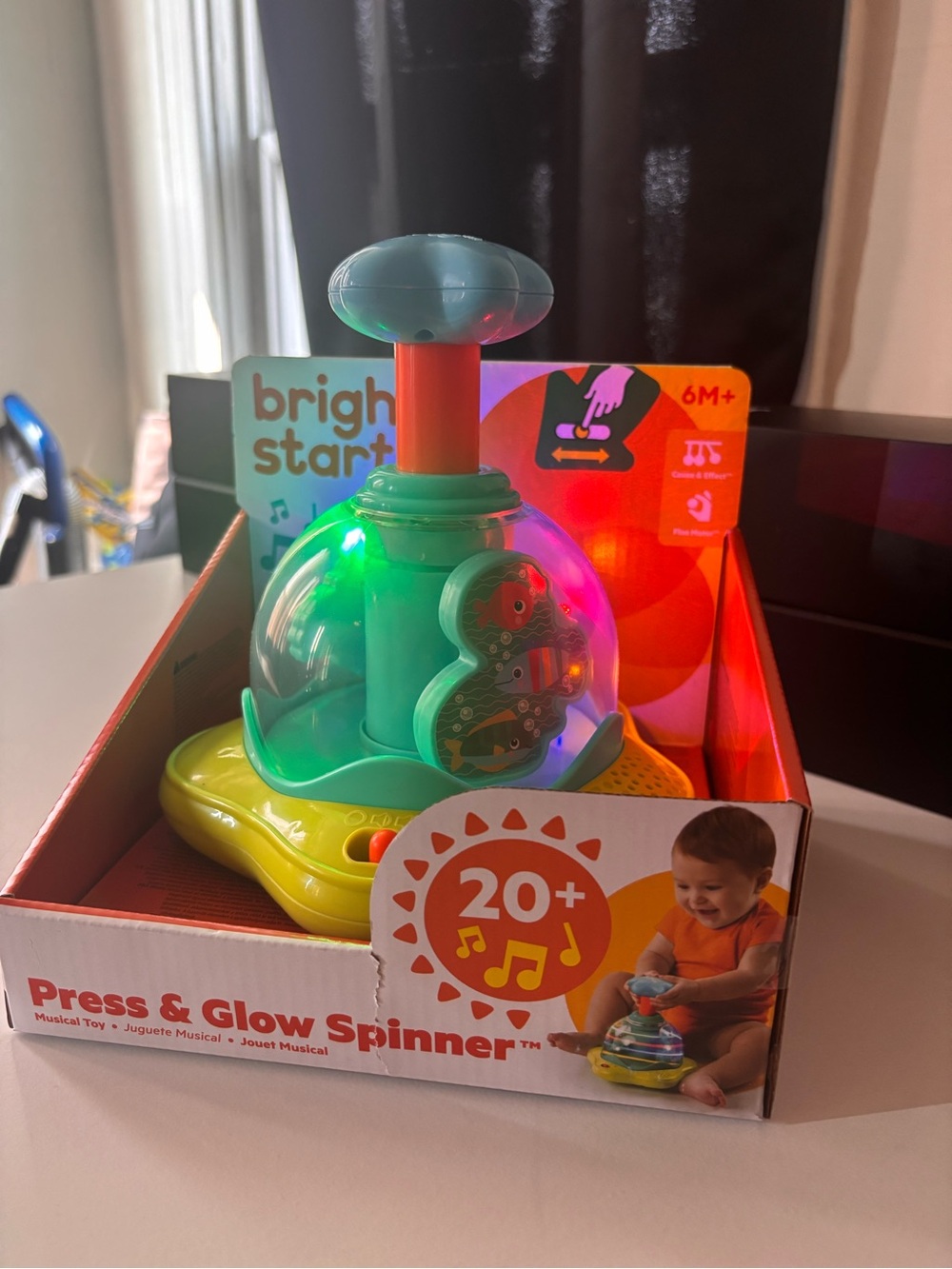 Bright Starts Press & Glow Spinner - Green/Yellow